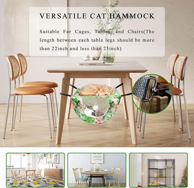 JSPYFITS Cat Cage Hammock with Ball,Double Layer Hanging Adjustable Soft Pet Bed Suit for Kitten Ferret Puppy Rabbit or Small Pet, 2 Level Indoor Bed for All Season(INS Green Leaves)