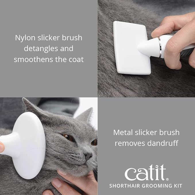 Catit Senses 2.0 Short Hair Cat Grooming Kit,White, 6 Piece Set