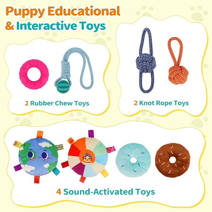 Wooden Puppy Play Gym for Small Dog with 8 Hanging Toys, Pink Frame | Wood Puppy Jungle Gym Indoor & Dog Enrichment Toys for Puppies 0-6 Months