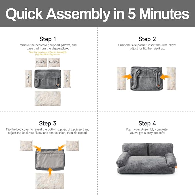 MEWOOFUN Dog Beds for Small Medium Dogs with Removable Washable Cover, Fluffy Dog Sofa with Non-Slip Bottom (Dark Grey, 33.5" L X 25.6" W X 11.5" Th)