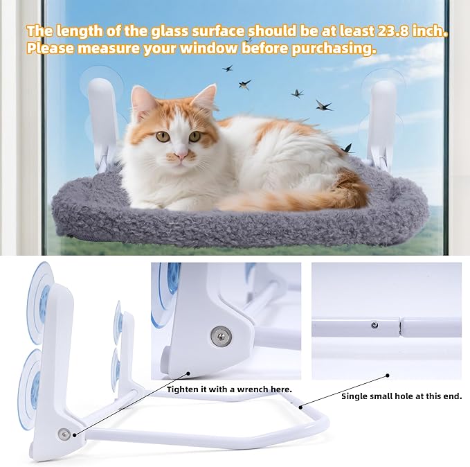 YUNIQUE Cat Window Perch with Cushion Rim, Upturned Edge Bracket, Portable Wall Hammock for Indoor Cat, Grey