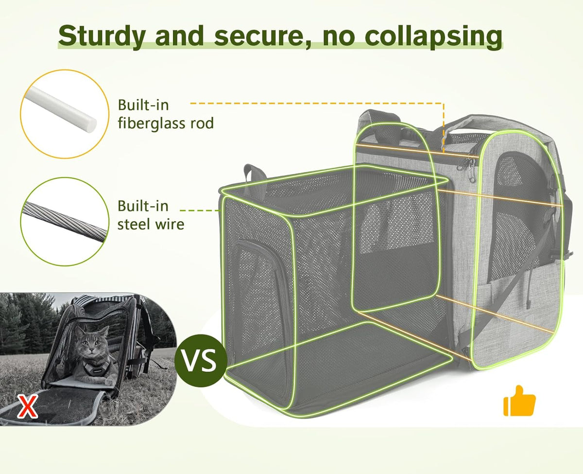 Pecute Cat Carrier Backpacks, Expandable Cat Backpack with Breathable Mesh, Pet Carrier Backpack for Cats Small Dogs Puppies Up to 17 Lbs, Dog Carrier Backpack Great for Travel Hiking Camping Outdoor