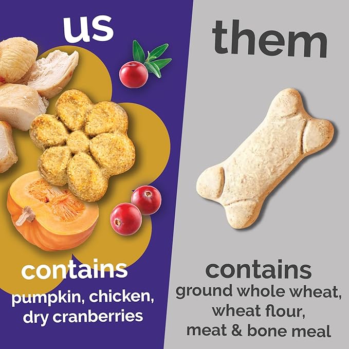 Fruitables Baked Dog Treats, Healthy Pumpkin Treat for Dogs, Low Calorie & Delicious, Free of Wheat, Corn and Soy, Made in The USA, Chicken and Cranberry Flavor, 12 oz