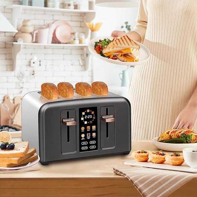 SEEDEEM Toaster 4 Slice, Stainless Toaster & Touch Control, LCD Display
