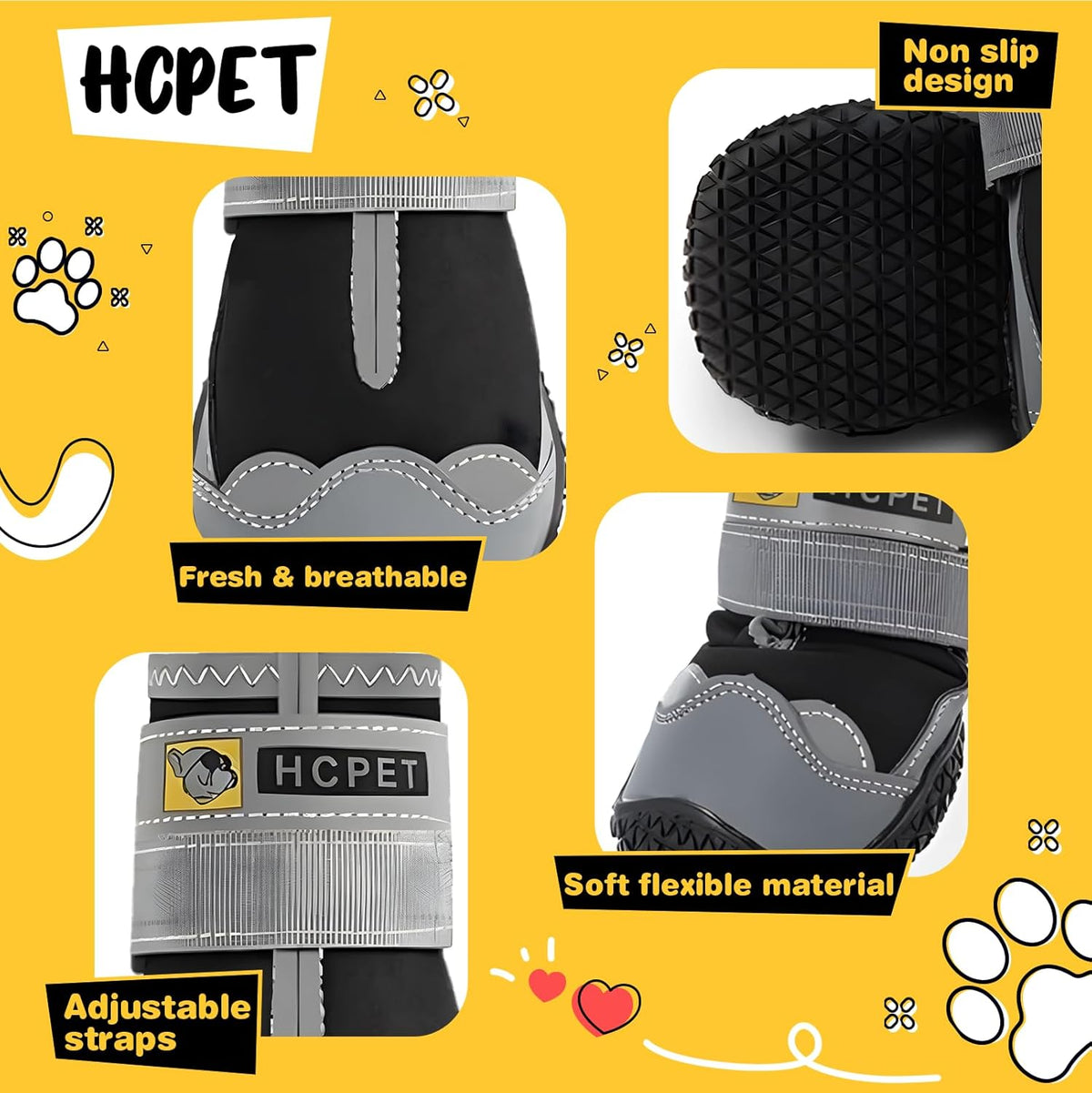Hcpet Dog Boots Waterproof Dog Shoes for Medium Large Dogs, Anti-Slip Dog Booties Paw Protector for for Hot Pavement Winter Snow Hiking with Reflective Straps 4PCS, 8 (width 2.75 inch) for 74-91 lbs