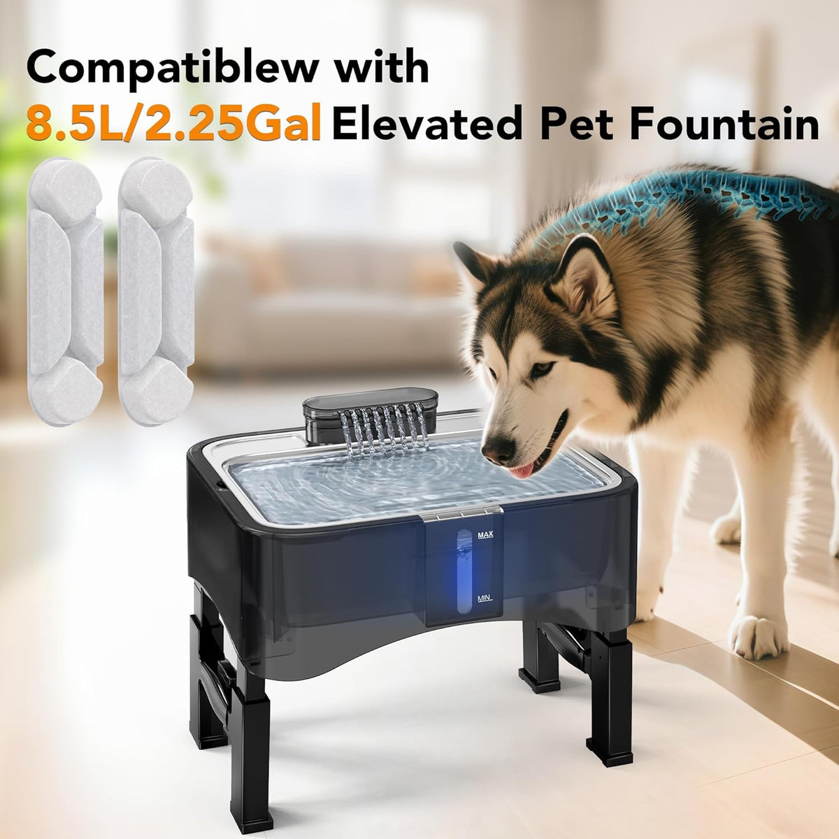 UPSKY 2.25Gal Elevated Dog Water Fountain Filter, 5 Pcs Replacement Filters, Multi-Layer Filtration System Carbon Filters Compatible with 8.5L/2.25Gal 4 Heights Adjustable Fountain