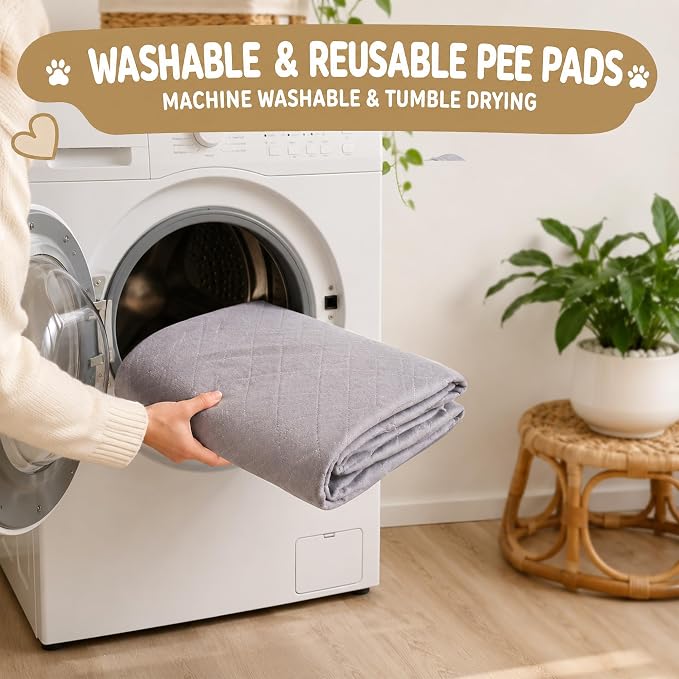 CoolShields Washable Pee Pads for Dogs, 34'' x 52'', Grey, 2 Pack | Ultra-Absorbent Reusable Waterproof Puppy Pad for Crates, Playpens, Carpets, and Floors—Ideal for Dogs, Cats, and Small Pets