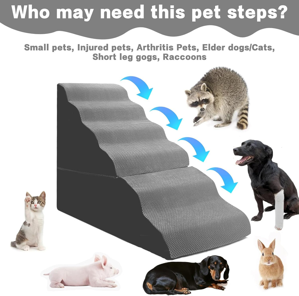 Dog Stairs for High Beds 30-36 inches Tall, 6-Step Dog Steps for Bed 32-36 inches for Small Large Dogs, Dog Ramp for Bed, 30D Foam Pet Stairs/Steps for High Beds for Old Dogs/Cats, Grey
