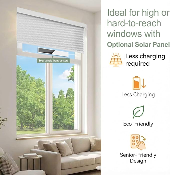 Tipiace Motorized Blinds with Remote Window Roller Shade Wireless Rechargeable