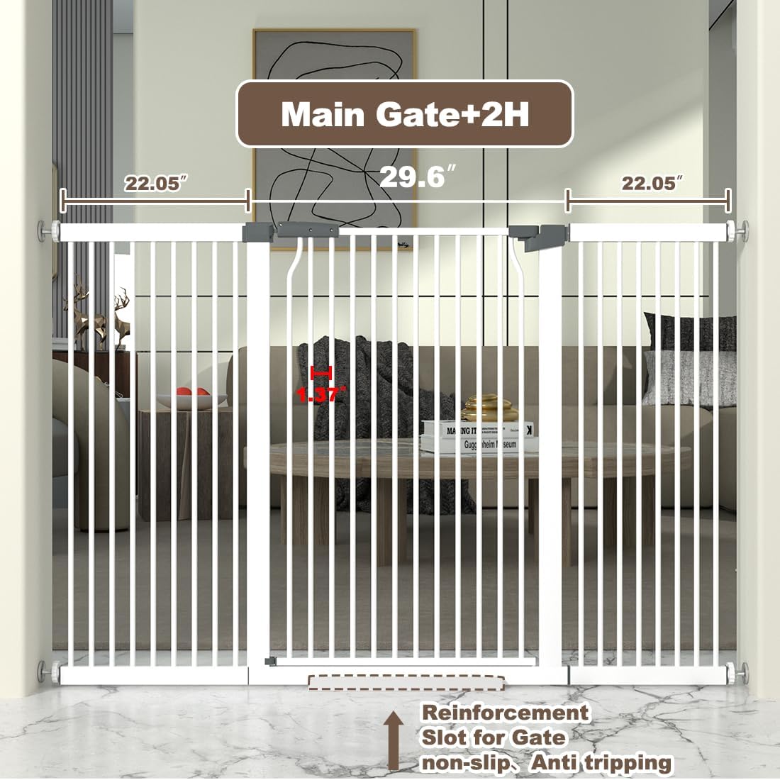 41" Extra Tall and Wide Baby Gate, 74.2-76.7'' Wide Pet Cat Gate for Doorway, Extra Wide Pressure Mounted Child Door with Expansion Kit, Metal Safe Gate, Tall Dog Gate, White