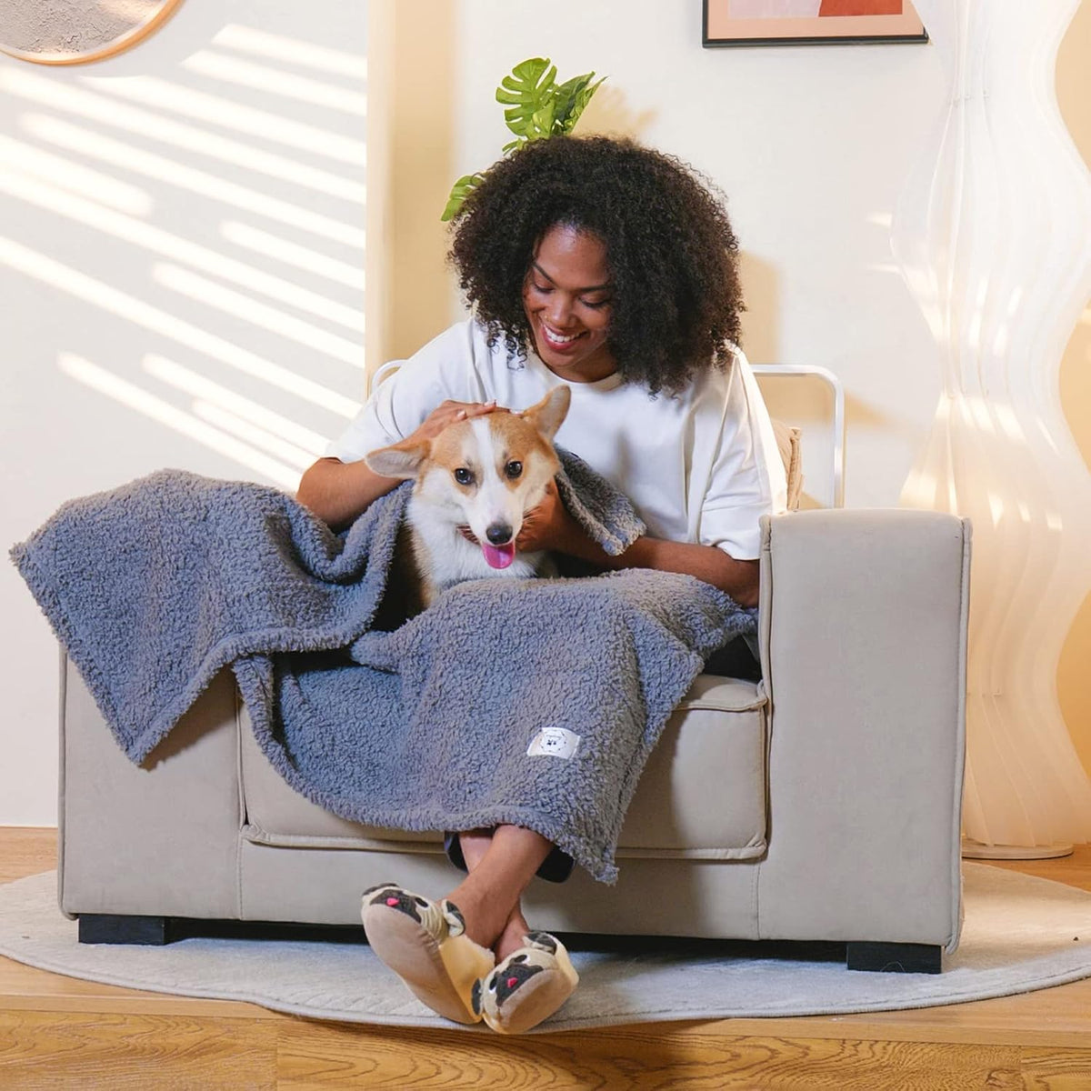 1 Pack 3 Calming Blankets Fluffy Premium Fleece Pet Blanket Soft Sherpa Throw for Dog Puppy Cat Grey Medium (30“x20'')