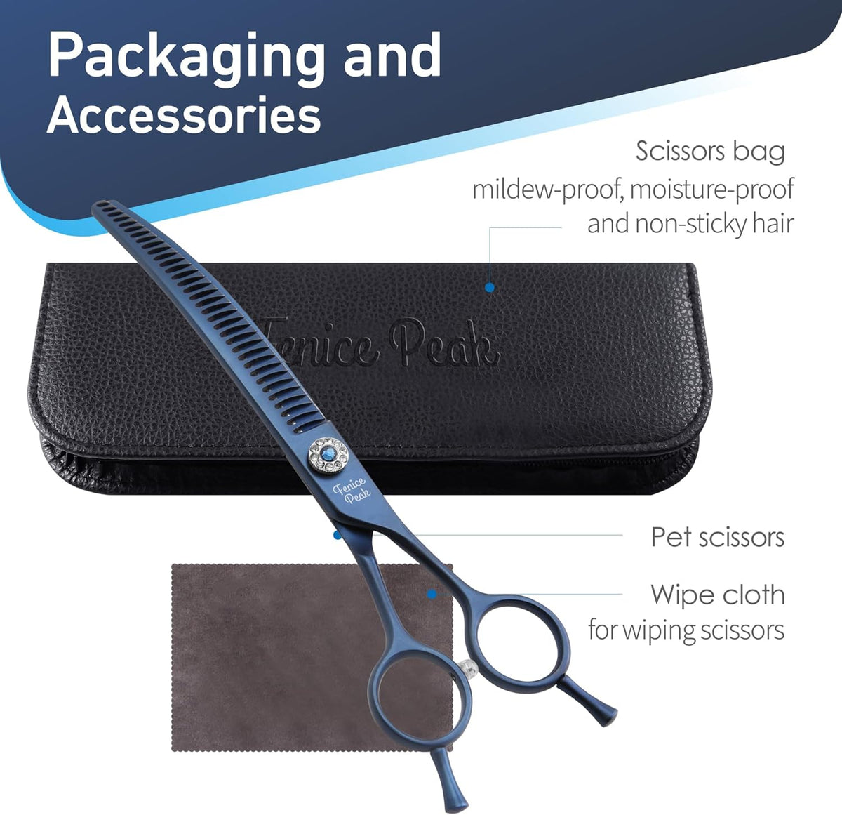 Fenice Peak Professional Dog Grooming Scissors Pet Curved Chunker Shears 7.0'' Extremely Sharp Blades 440C Steel Thinning Scissors Durable Smooth Motion&Fine Cut for Dogs and Cats