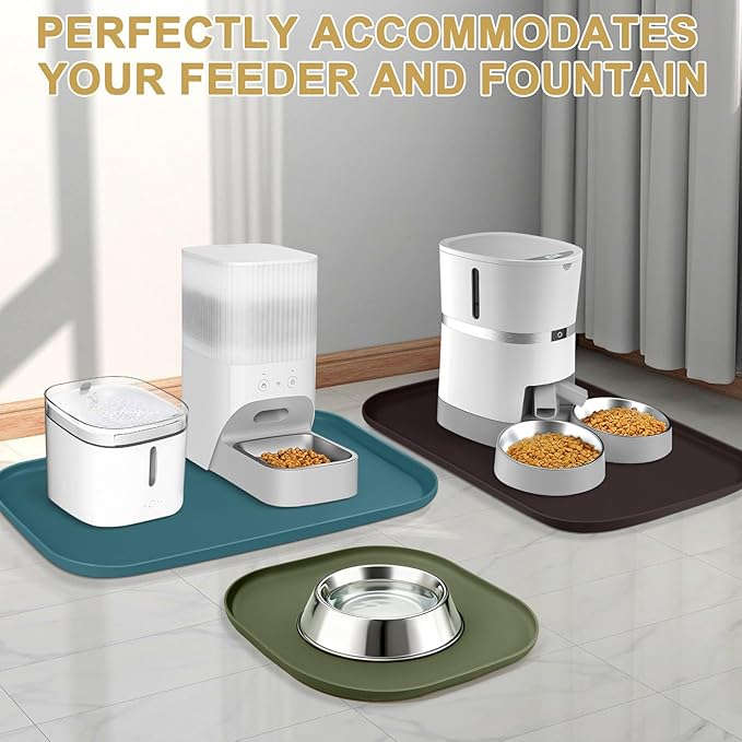 SMILOOL Waterproof Silicone Pet Food Mat with Raised Edge for Dog & Cat | 22" x 14" Non-Slip Pet Feeding Mats with Lip for Food & Water Bowl, Food Grade, Easy Cleaning, Sakura Pink