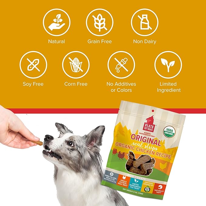 PLATO Original Real Strips Organic Chicken 3oz, Natural (850002221527)