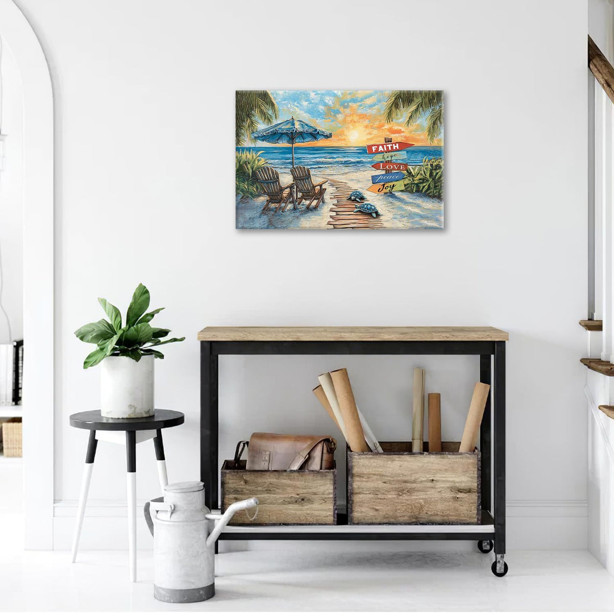 Beach Ocean Bathroom Pictures Wall Art, Seaside Coastal Bathroom Wall Decor, Sunrise Framed Painting Canvas Artwork for Bedroom Living Room Decorations 24"L x 16"W