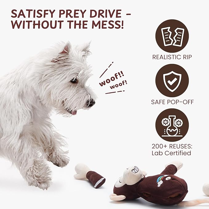 Nocciola Tearable Pull Rip Apart Monkey Dog Toy with Squeaker & Crinkle - Interactive Stuffed Plush Toy to Keep Dogs Busy, Pet Puzzle Enrichment Chew Toys for Small Medium Large Breeds