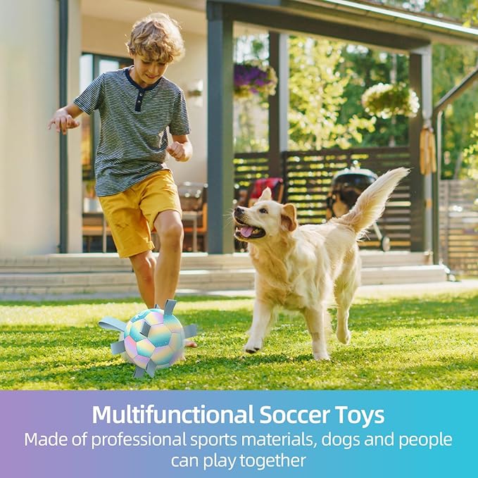 QDAN Dog Balls: Dog Soccer Ball with Straps, Herding Ball for Dogs, Outdoor Toys Interactive Toys for Large Dogs, Pet Birthday Gifts,Gradient Blue (8 Inch)