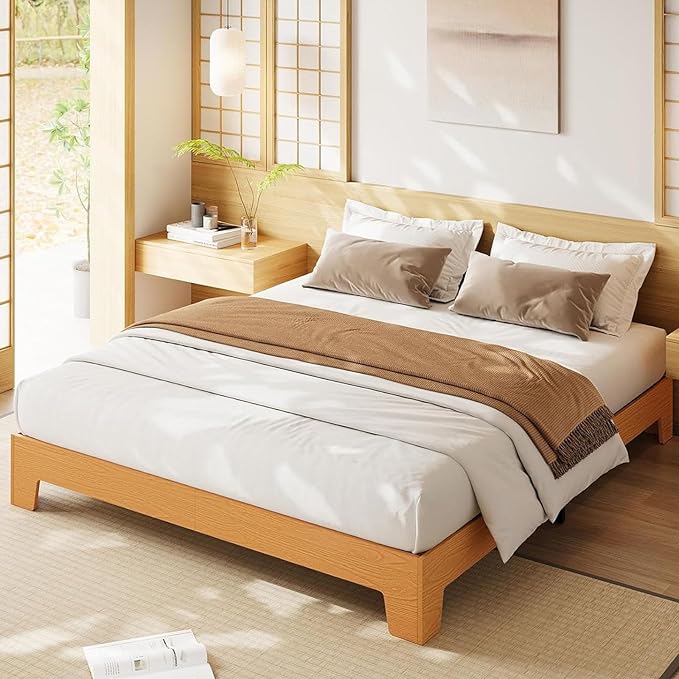 Garvee Wood Platform Bed Frame, Queen Size Bed Frame, Wood Slat Support, No Box Spring Needed, Easy Assembly, Noise-Free Design, Underbed Space for Storage