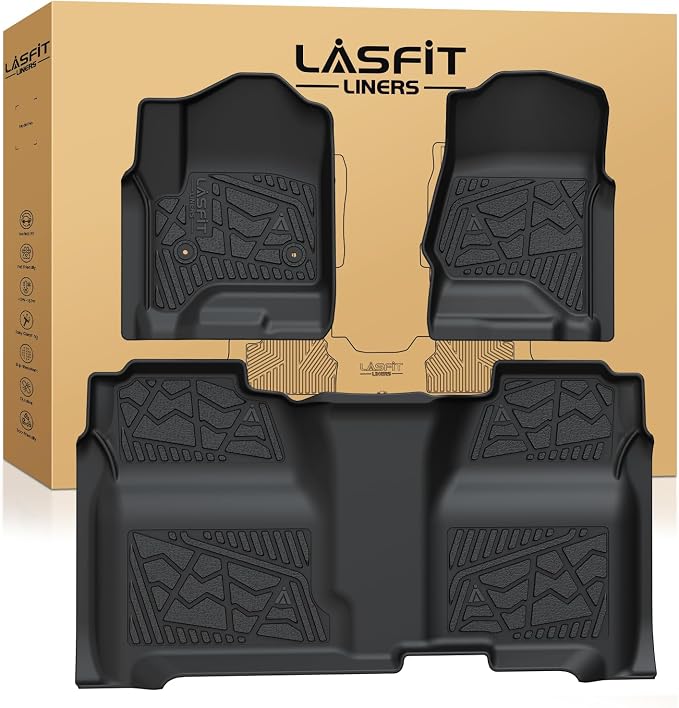 LASFIT Floor Mats 2014-2018 for Chevrolet Chevy Silverado/GMC Sierra 1500 Only Crew Cab, 2015-2019 Silverado/Sierra 2500HD 3500 HD, Only Crew Cab, with Carpet Floor, Only Fit 1st Row Bucket Seating