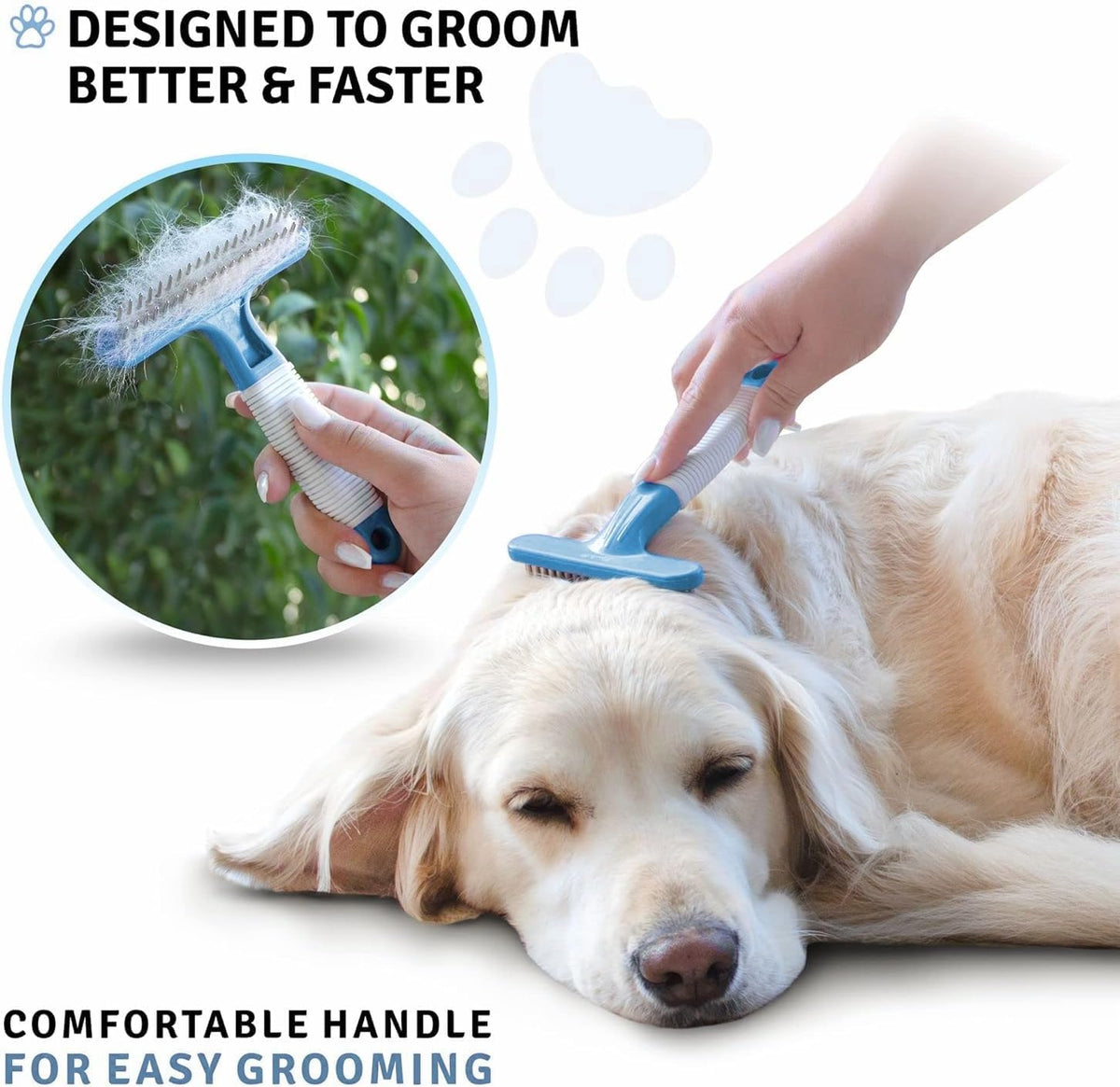 POODLIE Poodle Pet Dog Grooming Rake | Dematting Tool with Stainless Steel Shedding Comb for Pets | 2 Rows of Pins Gently Remove Loose or Tangled Hair from Undercoat (Blue)