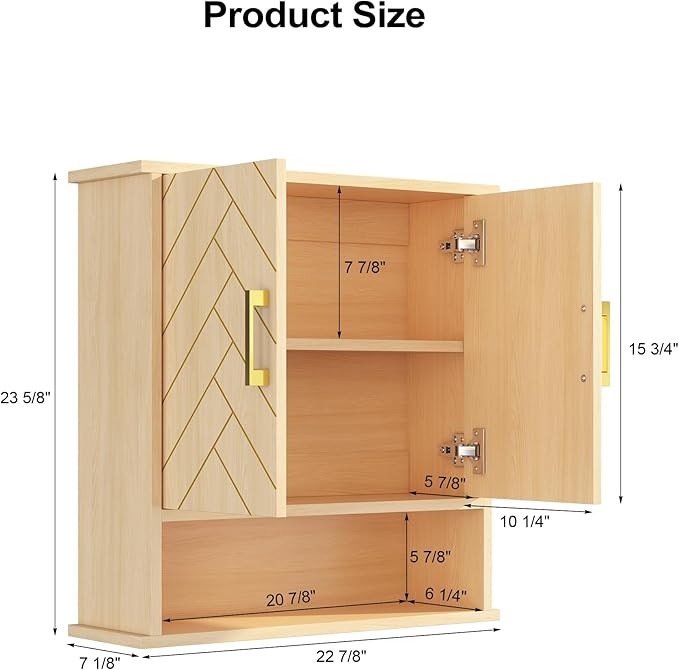 Natural Chevron Pattern Bathroom Wall Mount Cabinet, Over The Toilet Storage