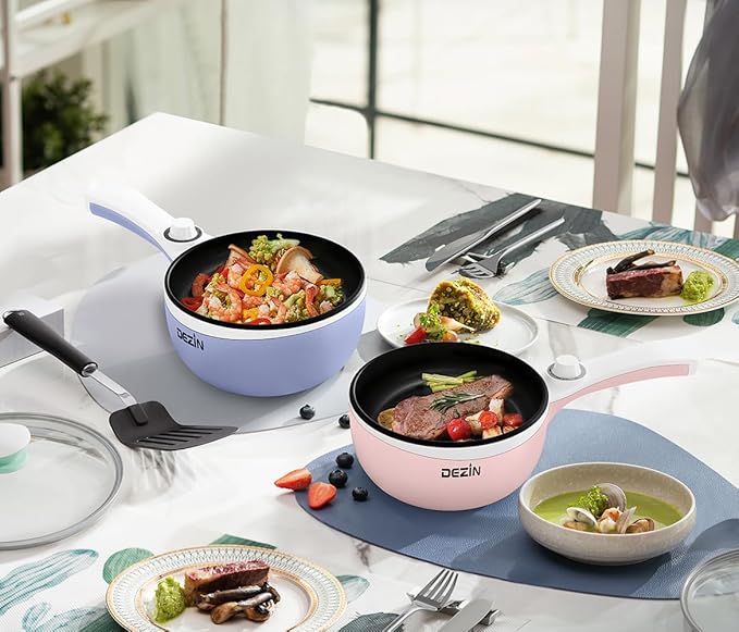 Dezin Hot Pot Electric Upgraded, Non-Stick Sauté Pan, Rapid Noodles Electric Pot