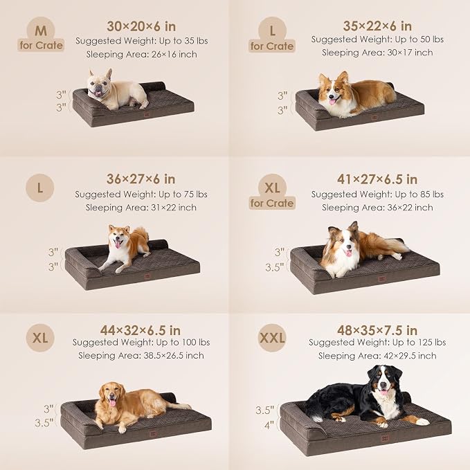 EHEYCIGA XL Dog Bed Memory Foam for Crate, Extra Large Dog Bed Orthopedic with Washable Removable Cover, Waterproof Pet Sofa Couch XLarge Size Dogs, 41x27x6.5, Brown | Washable Removable Cover, Waterproof Flat Pet Sofa Couch with Nonskid Bottom, 41x27x6.5
