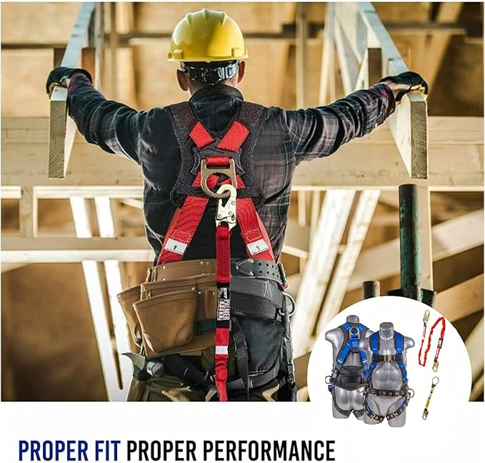 Fall Protection Hammerhead Kit I 5pt Safety Harness, 6' Double Leg Lanyard, 18" D-Ring Extender (Blue - SM)