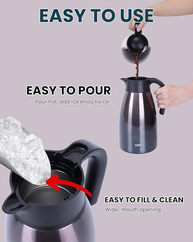GiNT 2.2L / 74Oz Thermal Coffee Carafe, Insulated Stainless Steel Coffee Carafes