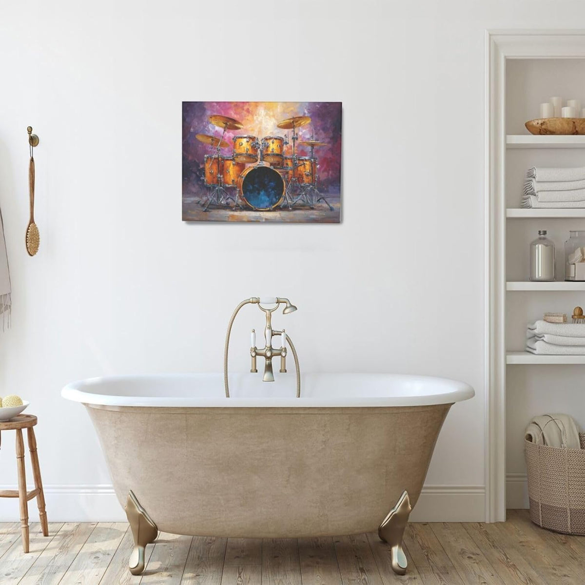Music Wall Art Graffiti Musical Instruments Canvas Wall Decor Drum Pictures Painting Print Artwork Framed Decorations Gifts for Drummers Music Lover Studio Bar Musician Home Bedroom Living Room 12"x16"