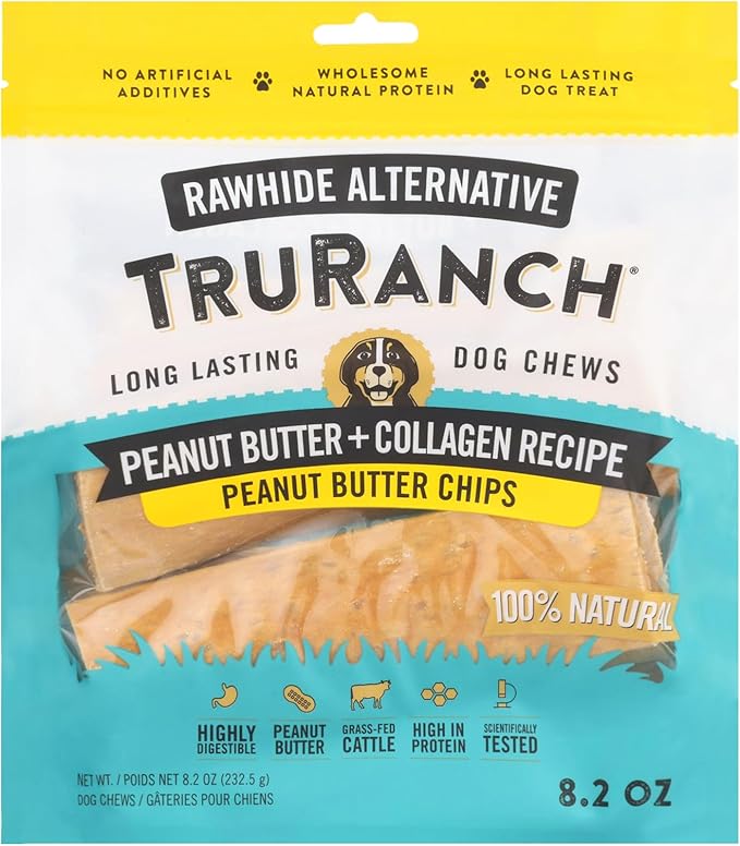 TRURANCH Collagen Chips - Collagen Dog Treats - Long Lasting Healthy Joint Support Dog Treat - Rawhide Alternative Chips - Skin & Coat Health - Made with Real Peanut Butter, 1 Bag, 8.2 oz