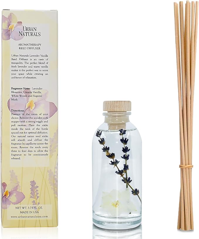 Urban Naturals Lavender Vanilla Reed Diffuser Set | Room Scent Infuser