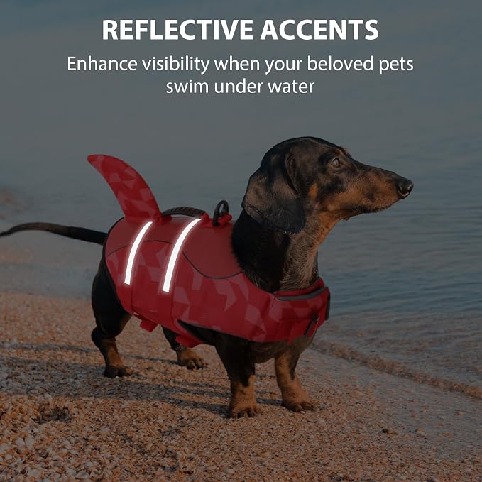 Shark Dog Life Jacket, LifeVests for Boating, High Buoyant Dog Life Vest for Swimming, Adjustable Easy On Pet Jackets for Small, Medium, Large Dogs (Red Triangle,S)