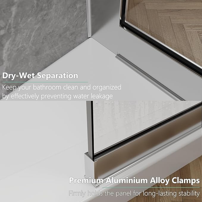 35"x74" Semi-Framed Shower Screen, Single Fixed Shower Glass Panel