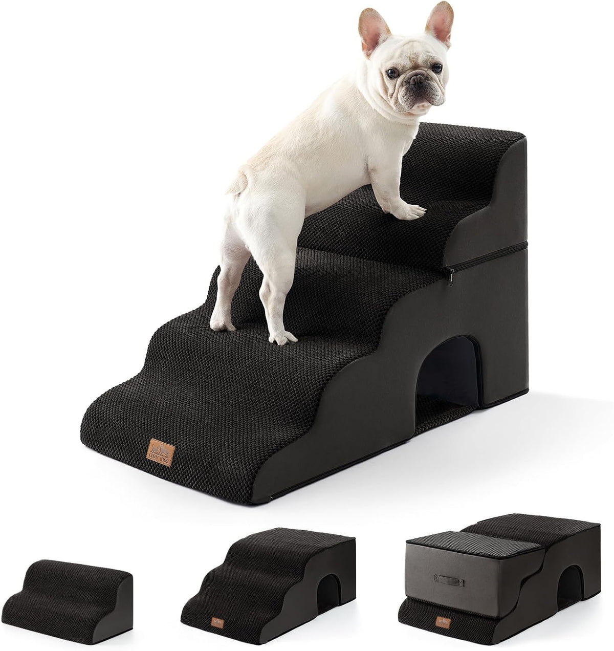 Extra Wide Dog Stairs with Tunnel, Detachable Large Pet Step for Small Medium Dog, Puppy or Cat, Ramp for High Bed, Couch, Sofa or Car, Stable, 19.7x33x22.4 inch, 5 Step, Black
