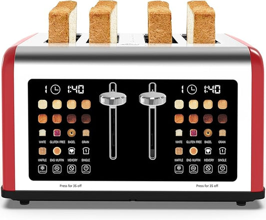 4 Slice Toaster Touch Screen, Stainless Steel Toasters Digital Timer, Dual