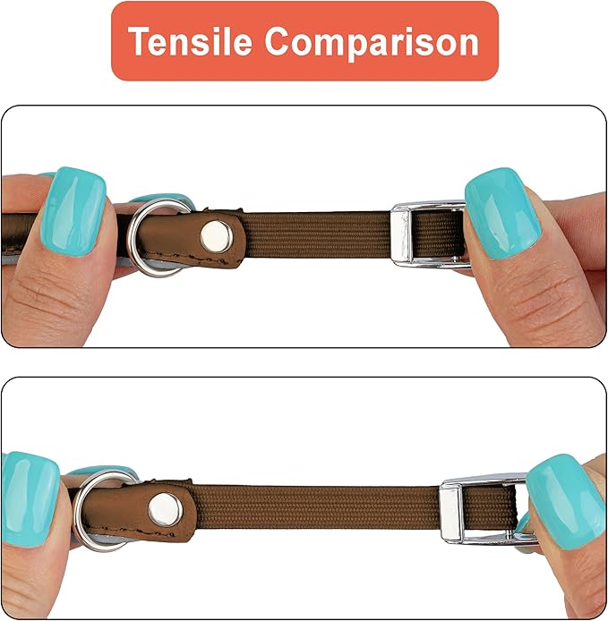 OOPSDOGGY Rolled Leather Cat Collar with Bell, Reflective Kitten Collars with Buckle Include Safety Elastic Strap - Adjustable Small Pet Collars for Boy Girl Cats (Beige)