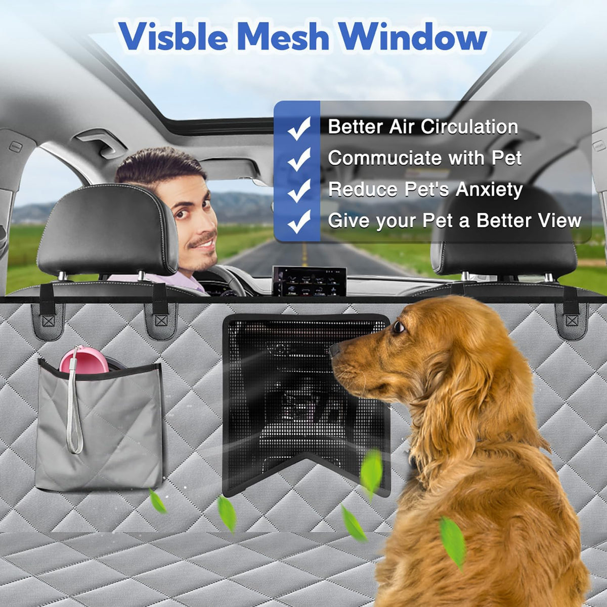 Kytely Dog Car Seat Cover XL, Heavy Duty Dog Seat Cover for Back Seat, 100% Waterproof Nonslip Hammock for Car with Side Flap, Scratch Proof Pet Back Seat Covers