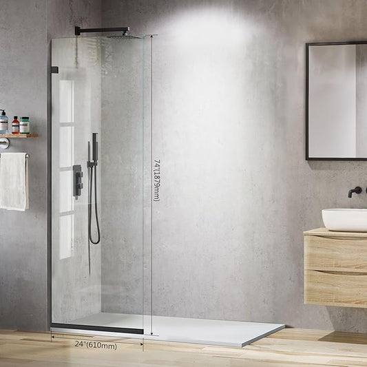 24 * 74" - 5/16" Thick Clear Tempered Glass Panel, Fixed Hinged Framless Shower