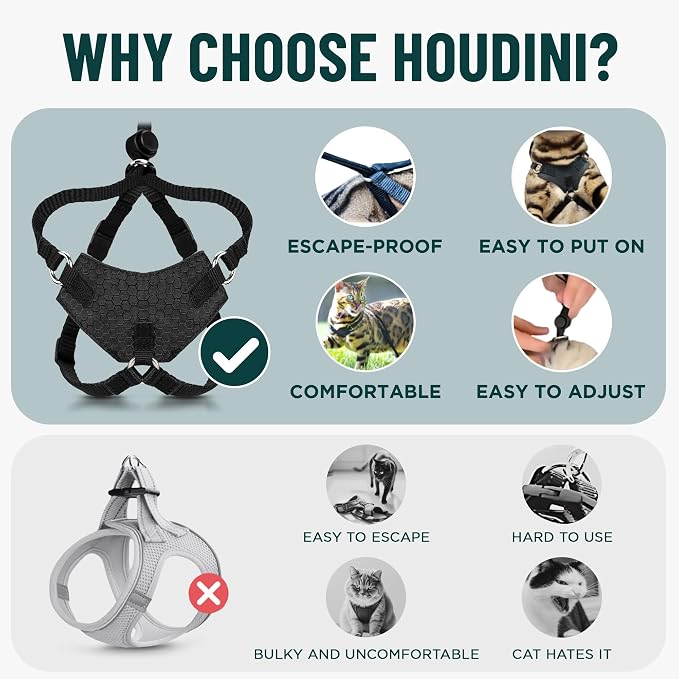 Houdini™ Escape Proof Kitten Harness and Leash (Pink, S) | Adjustable walking vest with 6ft lead, breathable mesh, snug secure fit, light and gentle for first outdoor adventures