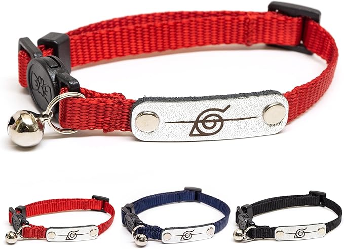 Naruto Breakaway Cat Collars for Girl & Boy Cats | Officially Licensed Naruto Shippuden Hidden Leaf Village Pet Accessories & Gifts, (8.5” to12”) Adjustable Cute Kitten Collar with Bell (Red, Rogue)