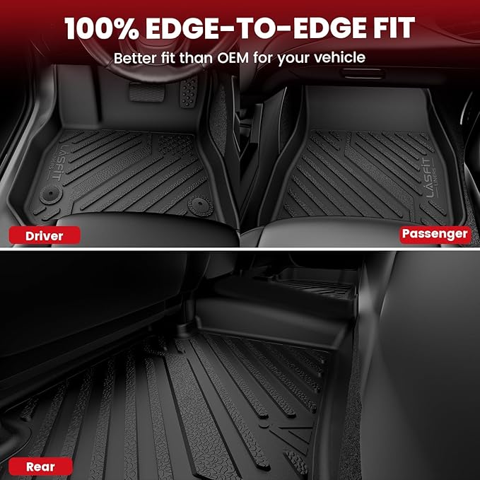 LASFIT Floor Mats & Cargo Liner for Mazda 3 Hatchback 2019-2026 (Not Fit Sedan) All Weather TPE Custom Fit Automotive Front & Rear 2 Row Car Liners and Trunk Mat Full Set Accessories, Black