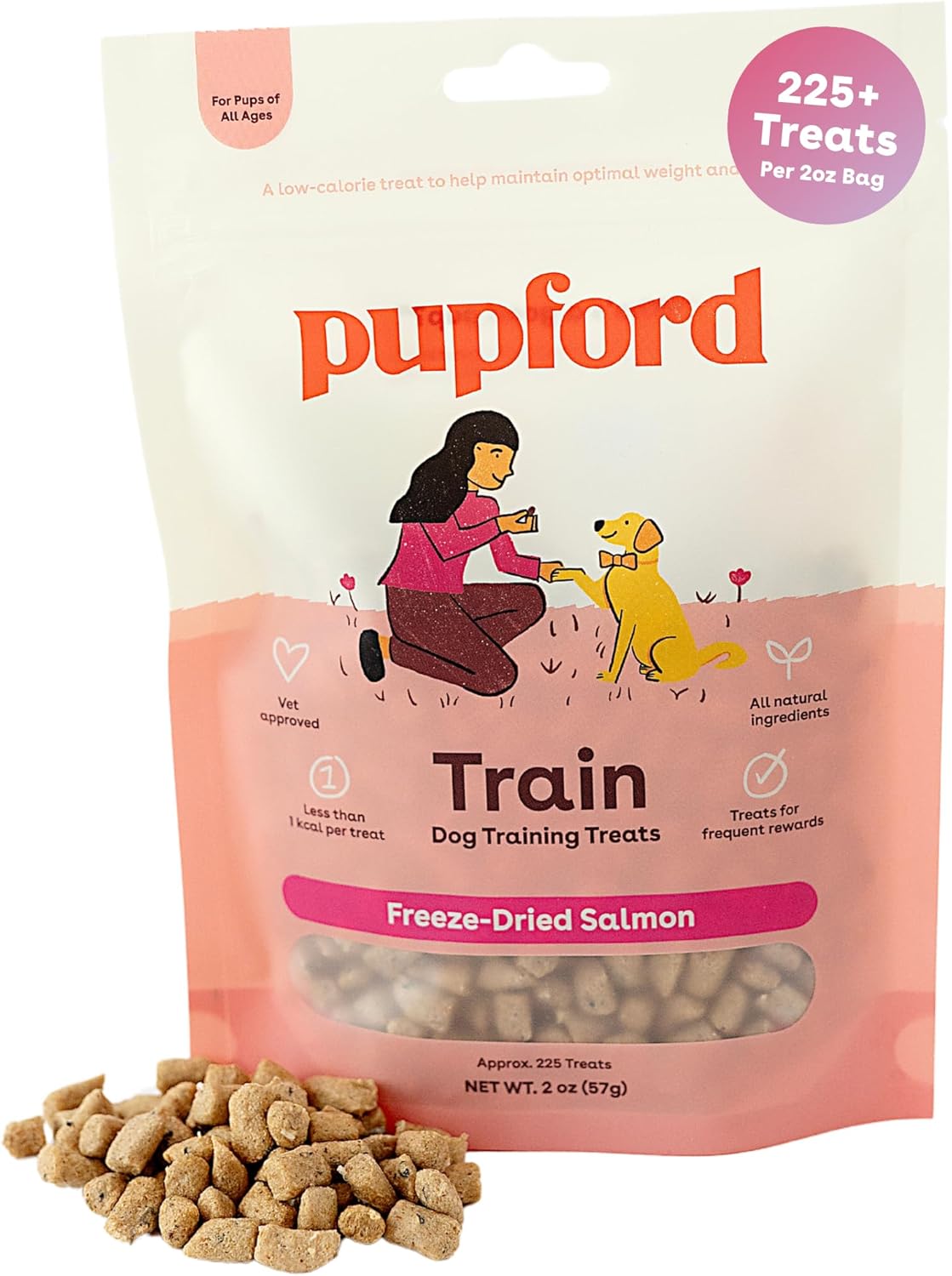 Pupford Freeze Dried Training Treats for Dogs & Puppies, 225+ Two Ingredient Bites (Salmon, 2 oz)