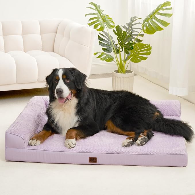 EHEYCIGA Memory Foam Dog Bed, Extra Large Orthopedic Dog Bed, Lilac | Washable Removable Cover, Waterproof Flat Pet Sofa Couch with Nonskid Bottom, 48x35x7.5