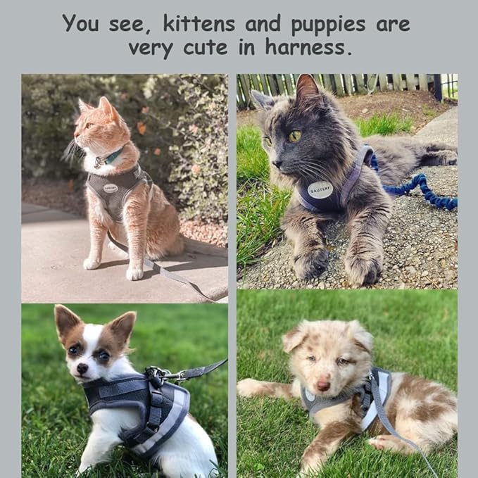 Cat Harnesses and Puppy Harness with Leashes Set, Escape Proof Cat Harness, Adjustable Reflective Soft Mesh Vest Fit Puppy Kitten Rabbit Ferrets's Outdoor Harness