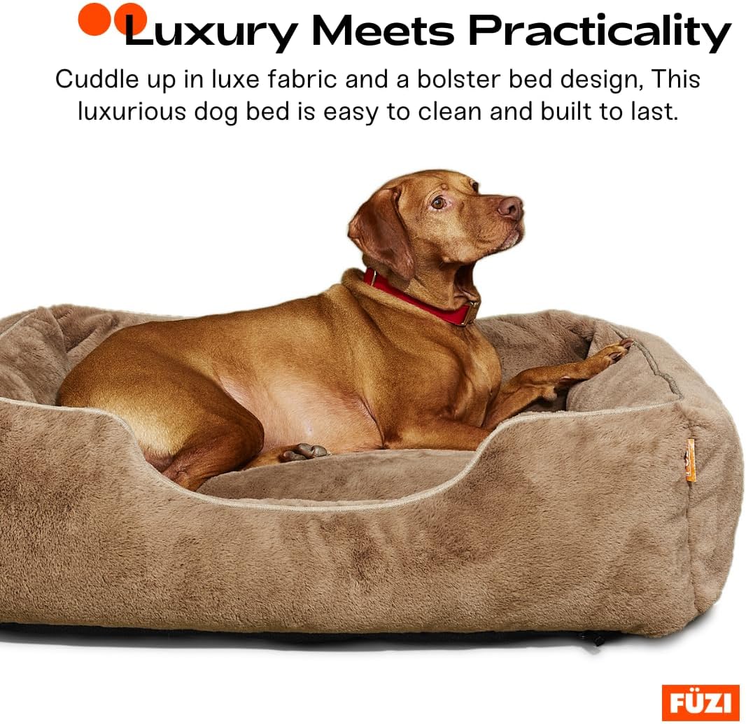 FUZI Luxury Aesthetic Dog Bed for Large Dogs with Washable Cover, Pet Couch, Pet Bed with Sides, Non-Slip Bottom, Soft and Durable Calming Dog Bed, Faux Rabbit Fur, Large 35.6x28.5x9.5 Soft White