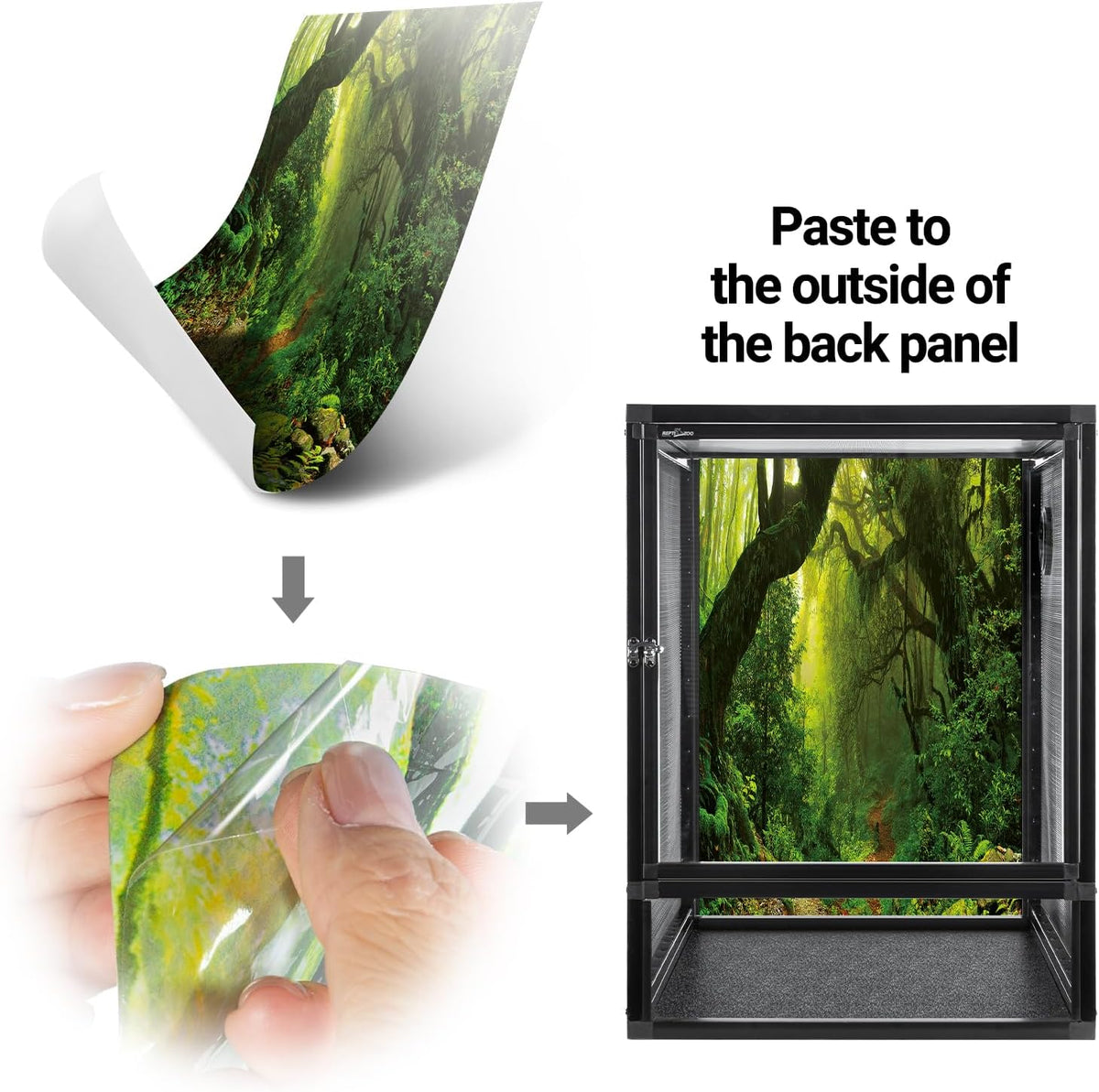 REPTI ZOO 18" x 18" x 24" Front Opening Chameleon Cage with 3-Sided Metal Mesh, 34 Gallon Screen Vertical Terrarium with Background Sticker, Tall Enclosure for Chameleon, Tree Frog, Arboreal Reptiles