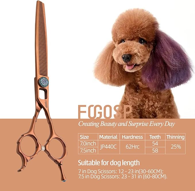 Thinning Shears for Dogs 52 Teeth 7'' Professional Blending Thinner Scissors for Small Dog Pet Sharp and Durable For Right Handed Groomers(7,Chocolate Thinner)