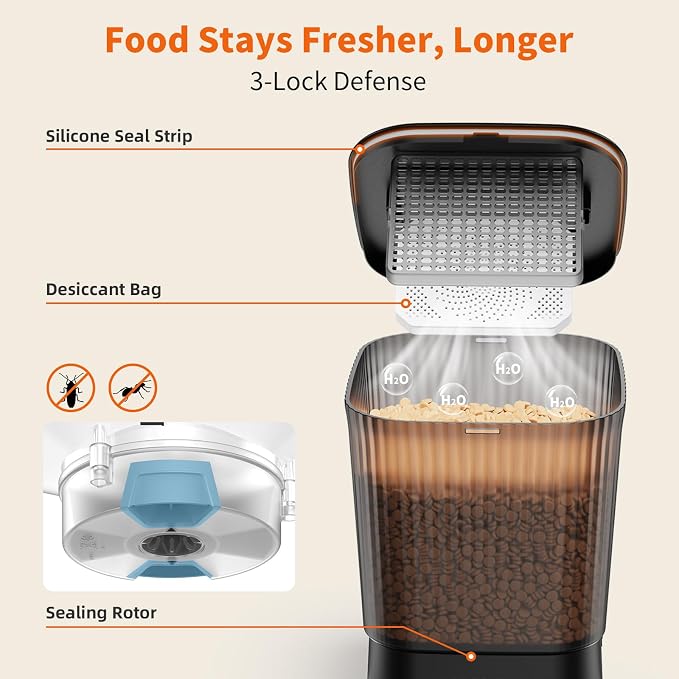 HoneyGuaridan Automatic Cat Feeder, 5G WiFi Cat Food Dispenser with App Control, Timed Feeder with Stainless Steel Bowl and Slow Bowl, Desiccant Bag