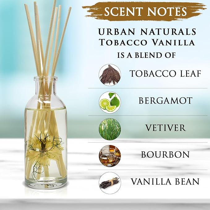 Urban Naturals Tobacco & Vanilla Reed Diffuser Scented Sticks Set | Tobacco Leaf